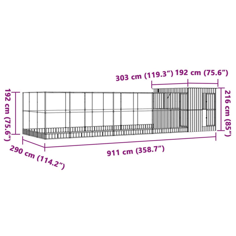 Aviary with Extension Silver 911x303x216 cm Steel