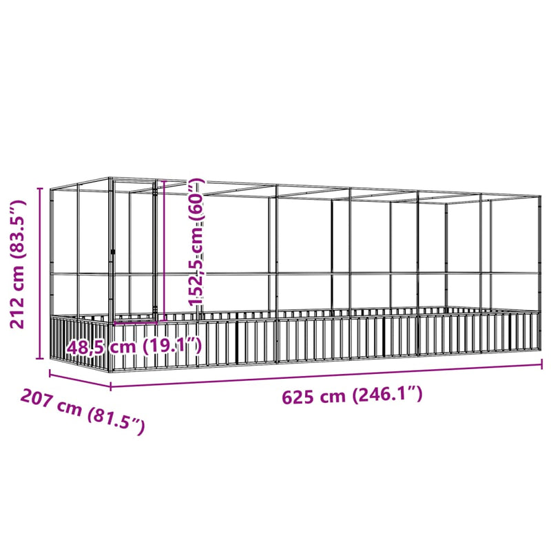 Aviary with Extension Silver 625x207x212 cm Steel