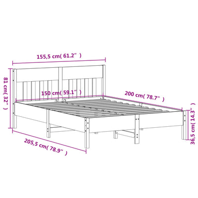 Bed Frame without Mattress 150x200 cm Solid Wood Pine