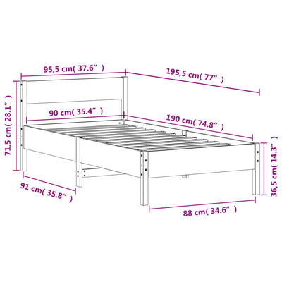 Bed Frame without Mattress 90x190 cm Solid Wood Pine