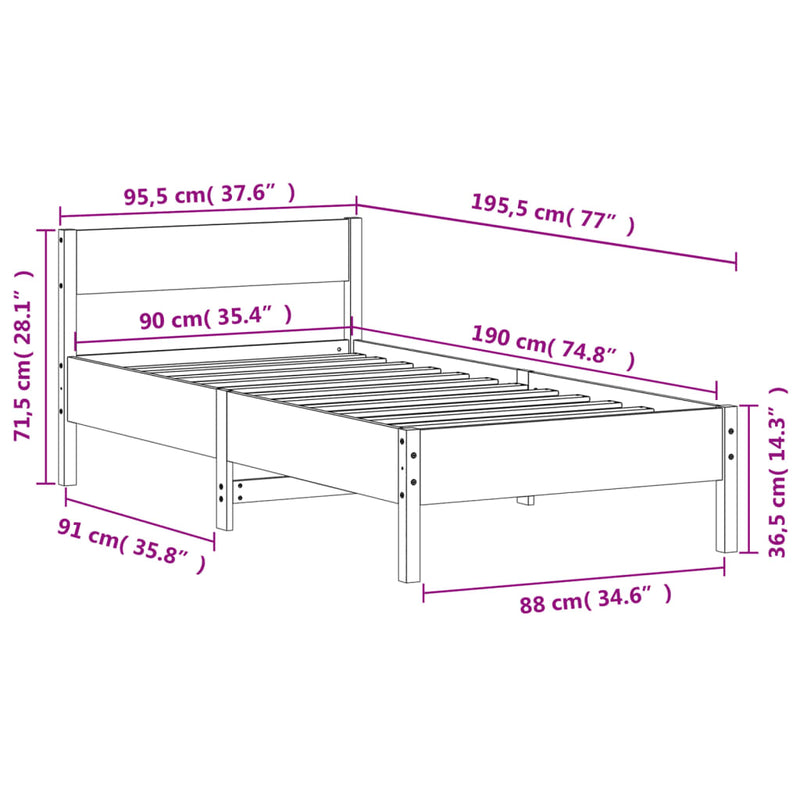 Bed Frame without Mattress 90x190 cm Solid Wood Pine