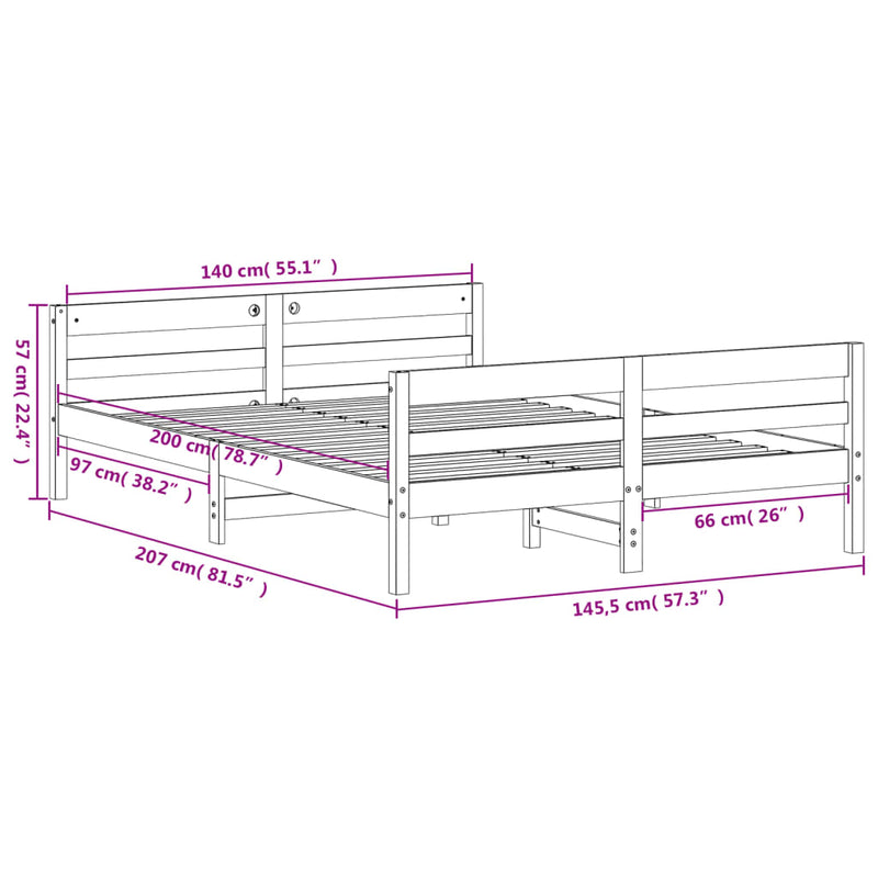 Bed Frame without Mattress 137x187 cm Double Solid Wood Pine