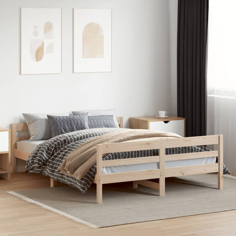 Bed Frame with Headboard 137x187 cm Double Size Solid Wood Pine