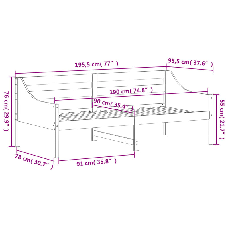 Day Bed without Mattress 90x190 cm Solid Wood Pine