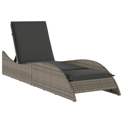 Sun Lounger with Cushion Grey 60x205x73 cm Poly Rattan