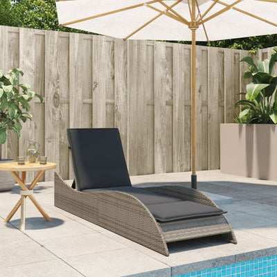 Sun Lounger with Cushion Grey 60x205x73 cm Poly Rattan