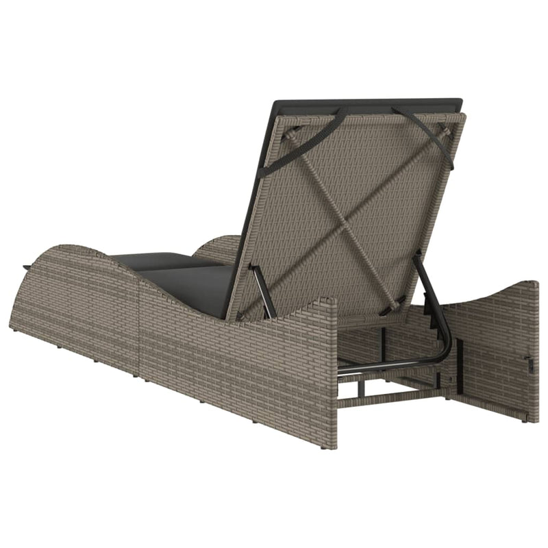 Sun Lounger with Cushion Grey 60x205x73 cm Poly Rattan