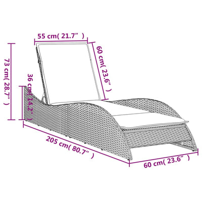 Sun Lounger with Cushion Grey 60x205x73 cm Poly Rattan