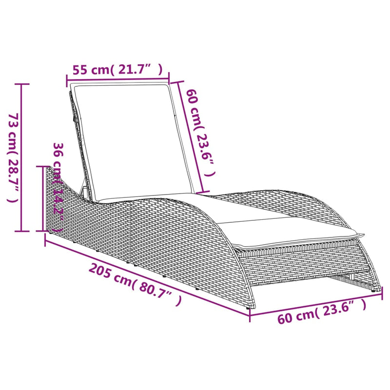 Sun Lounger with Cushion Grey 60x205x73 cm Poly Rattan