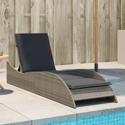 Sun Lounger with Cushion Grey 60x205x73 cm Poly Rattan