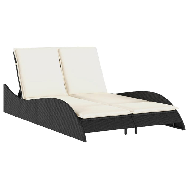 Sun Lounger with Cushions Black 114x205x73 cm Poly Rattan