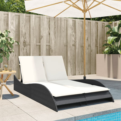 Sun Lounger with Cushions Black 114x205x73 cm Poly Rattan