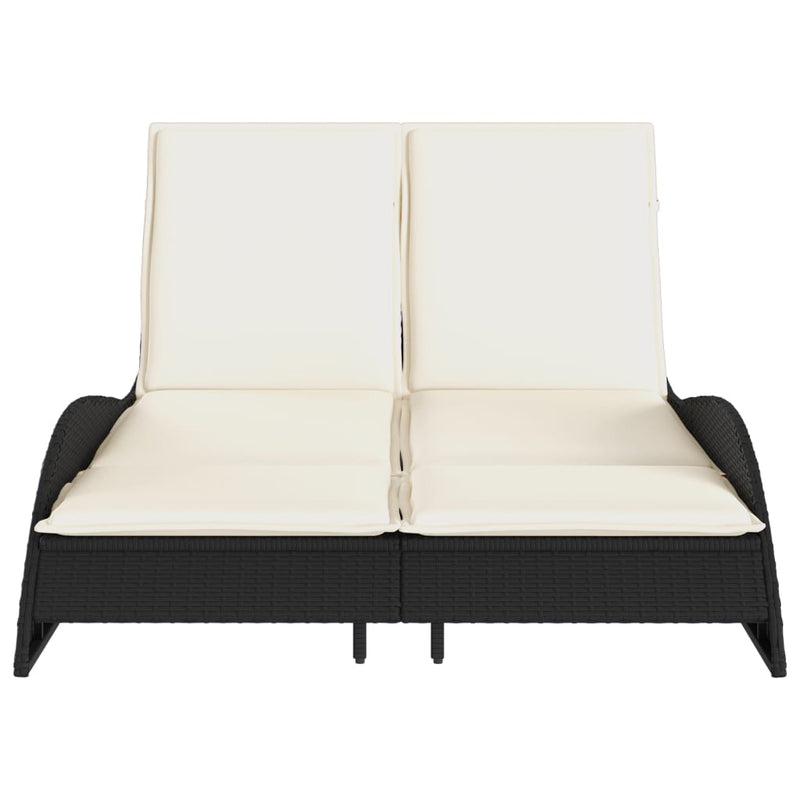 Sun Lounger with Cushions Black 114x205x73 cm Poly Rattan