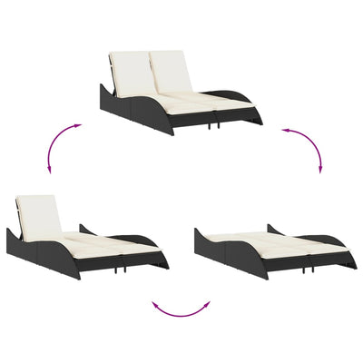 Sun Lounger with Cushions Black 114x205x73 cm Poly Rattan