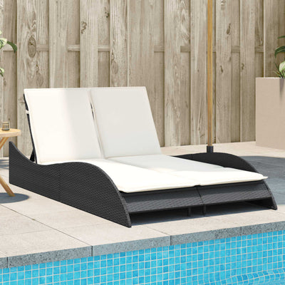 Sun Lounger with Cushions Black 114x205x73 cm Poly Rattan