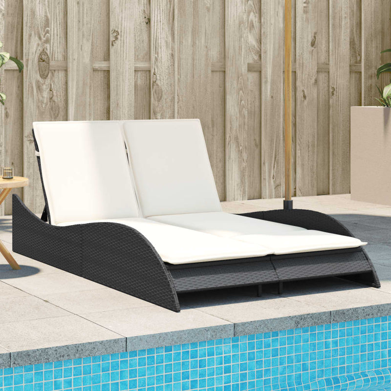 Sun Lounger with Cushions Black 114x205x73 cm Poly Rattan