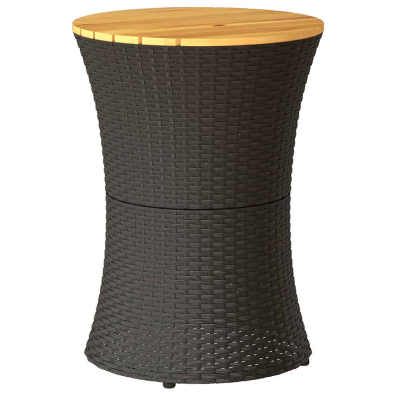 Garden Side Table Drum Shape Black Poly Rattan and Solid Wood