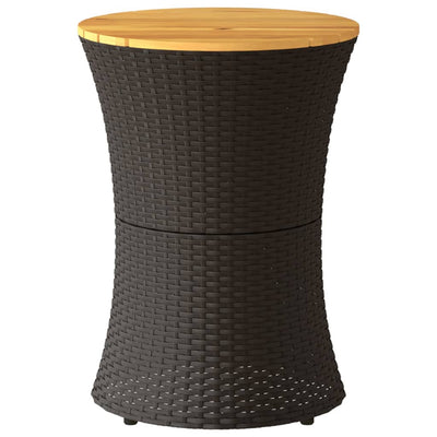 Garden Side Table Drum Shape Black Poly Rattan and Solid Wood