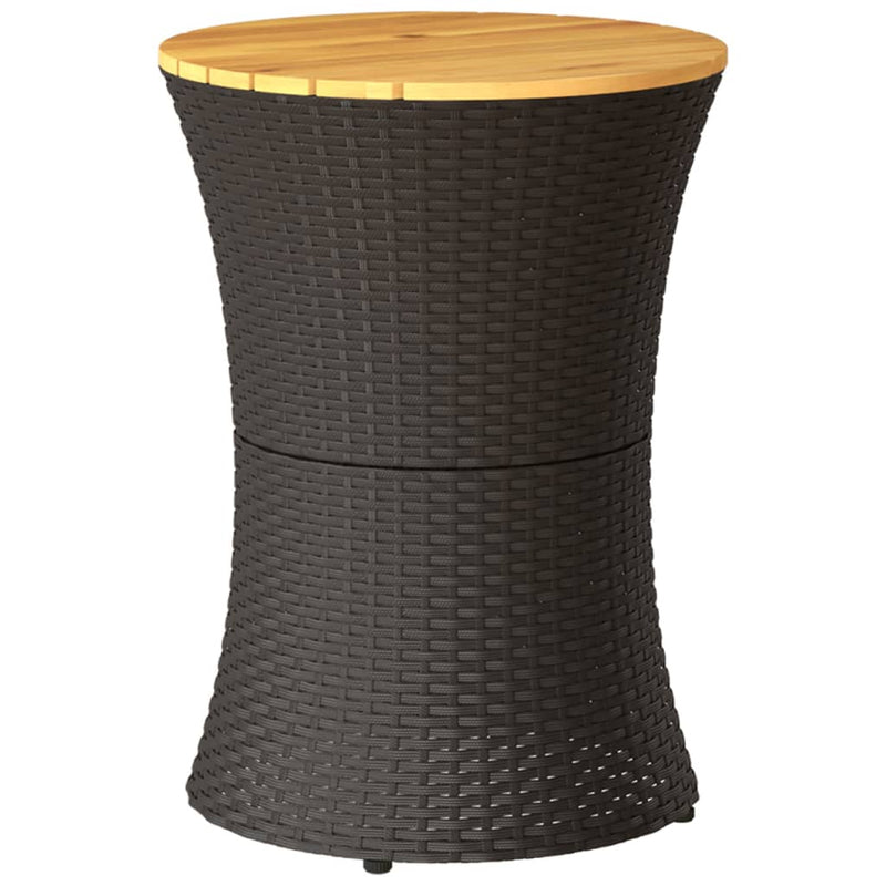 Garden Side Table Drum Shape Black Poly Rattan and Solid Wood