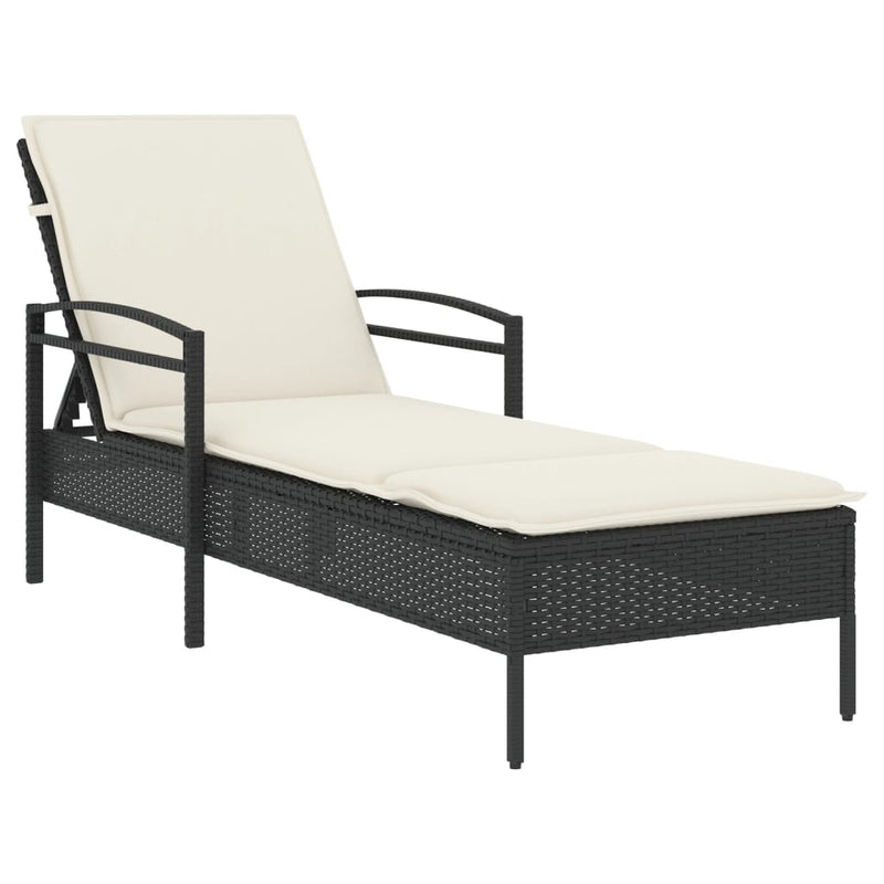 Sun Lounger with Cushion Black 63x200x81 cm Poly Rattan