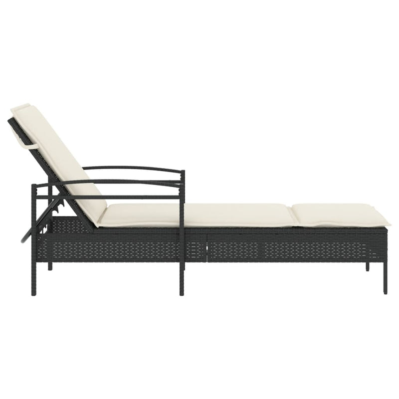 Sun Lounger with Cushion Black 63x200x81 cm Poly Rattan