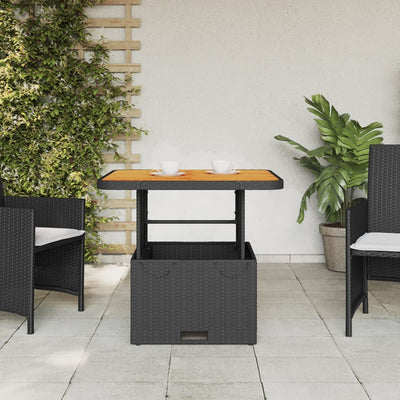 Garden Table Black 80x80x71 cm Poly Rattan and Acacia Wood