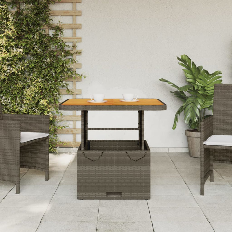 Garden Table Grey 80x80x71 cm Poly Rattan and Acacia Wood