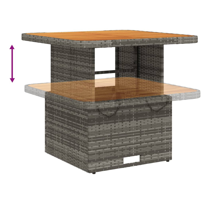 Garden Table Grey 80x80x71 cm Poly Rattan and Acacia Wood