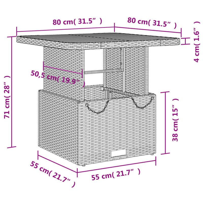 Garden Table Grey 80x80x71 cm Poly Rattan and Acacia Wood