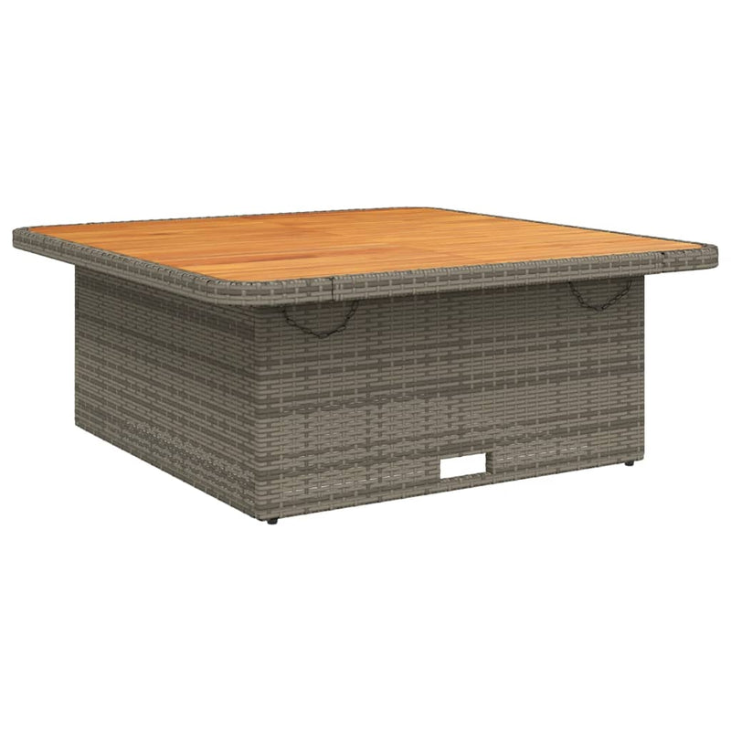 Garden Table Grey 110x110x71 cm Poly Rattan and Acacia Wood