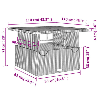 Garden Table Grey 110x110x71 cm Poly Rattan and Acacia Wood