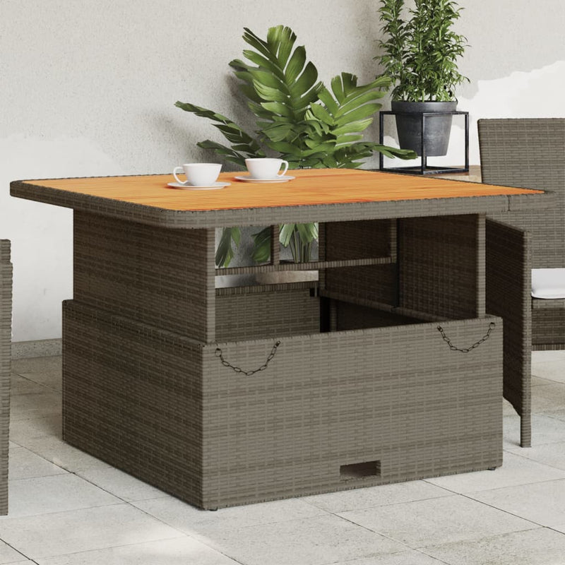 Garden Table Grey 110x110x71 cm Poly Rattan and Acacia Wood