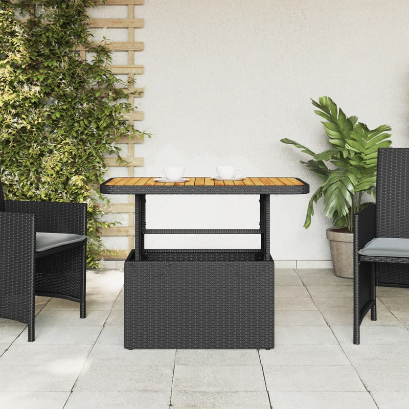 Garden Table Black 90x55x71 cm Poly Rattan and Acacia Wood