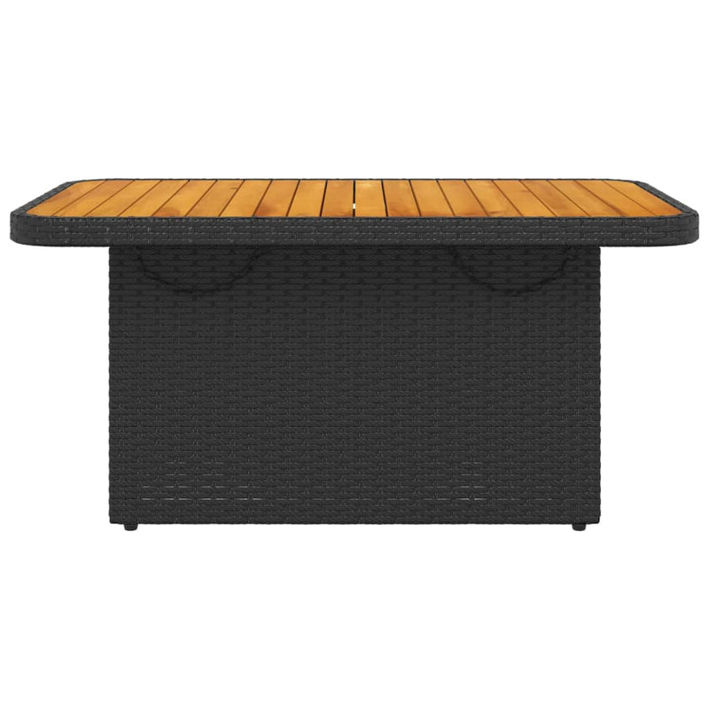 Garden Table Black 90x55x71 cm Poly Rattan and Acacia Wood