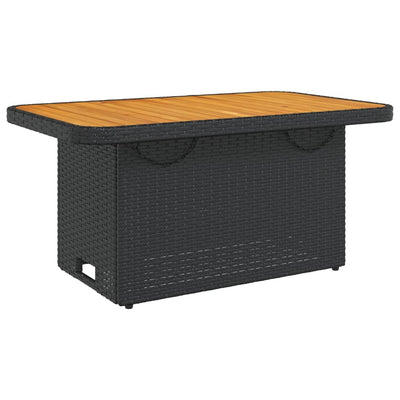 Garden Table Black 90x55x71 cm Poly Rattan and Acacia Wood