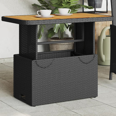 Garden Table Black 90x55x71 cm Poly Rattan and Acacia Wood