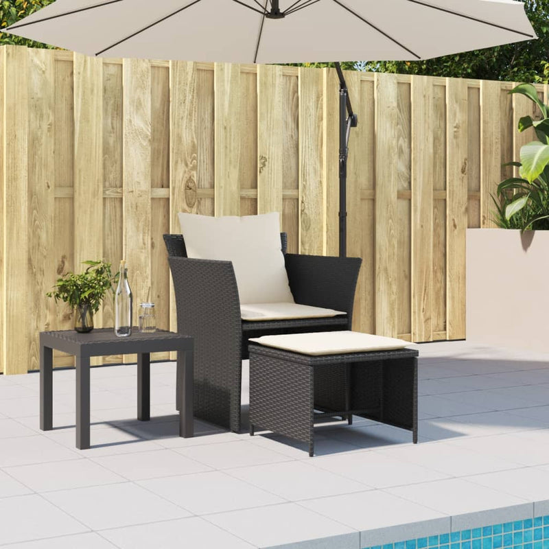 Garden Chair with Footstool Black Poly Rattan