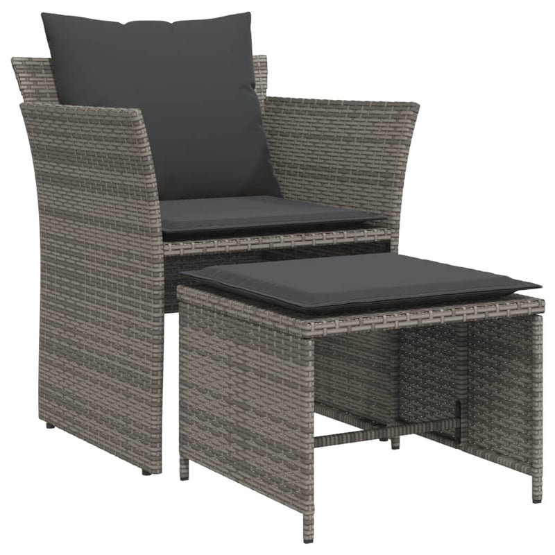 Garden Chair with Footstool Grey Poly Rattan