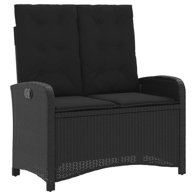 Reclining Garden Bench with Cushions Black Poly Rattan