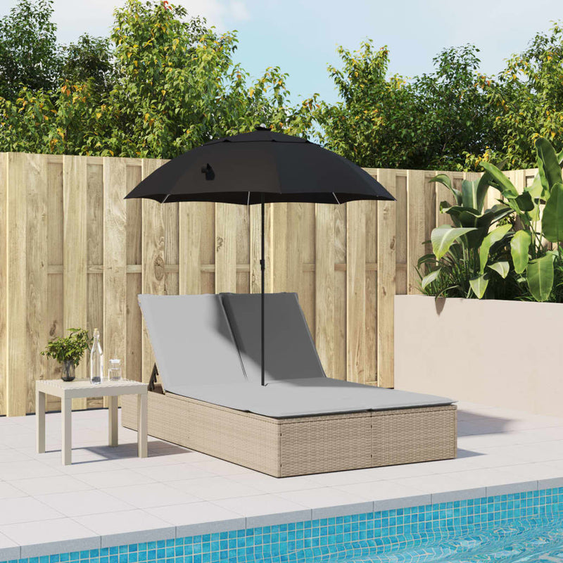 Double Sun Lounger with Cushions&Parasol Beige Poly Rattan