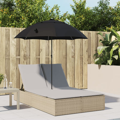 Double Sun Lounger with Cushions&Parasol Beige Poly Rattan