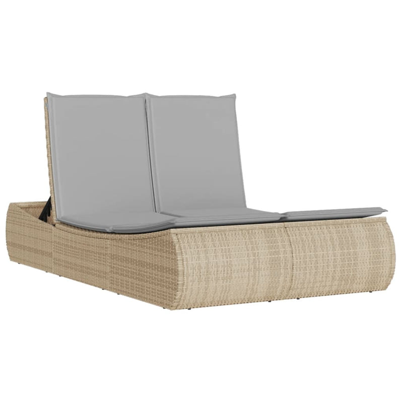 Double Sun Lounger with Cushions Beige Poly Rattan