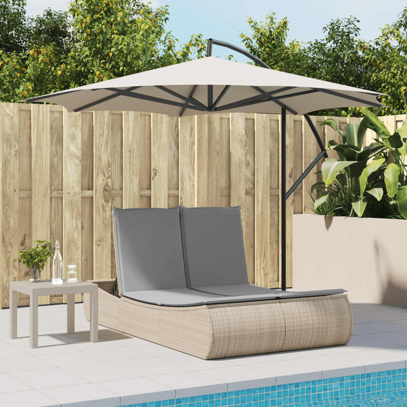 Double Sun Lounger with Cushions Beige Poly Rattan