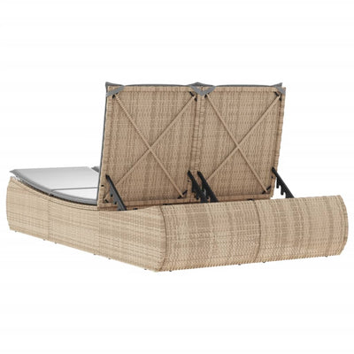 Double Sun Lounger with Cushions Beige Poly Rattan