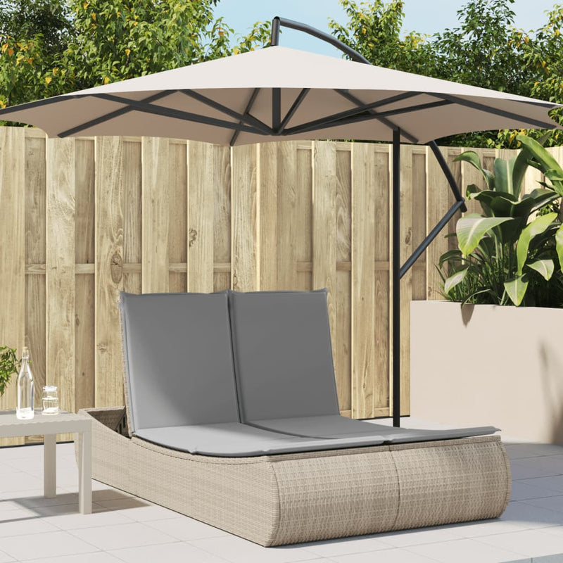 Double Sun Lounger with Cushions Beige Poly Rattan