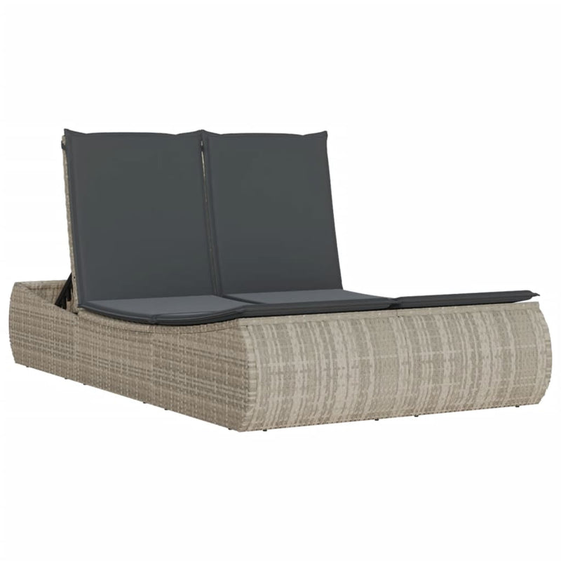 Double Sun Lounger with Cushions Light Grey Poly Rattan