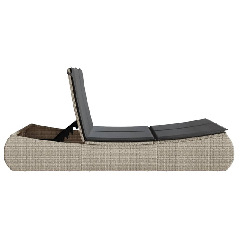 Double Sun Lounger with Cushions Light Grey Poly Rattan