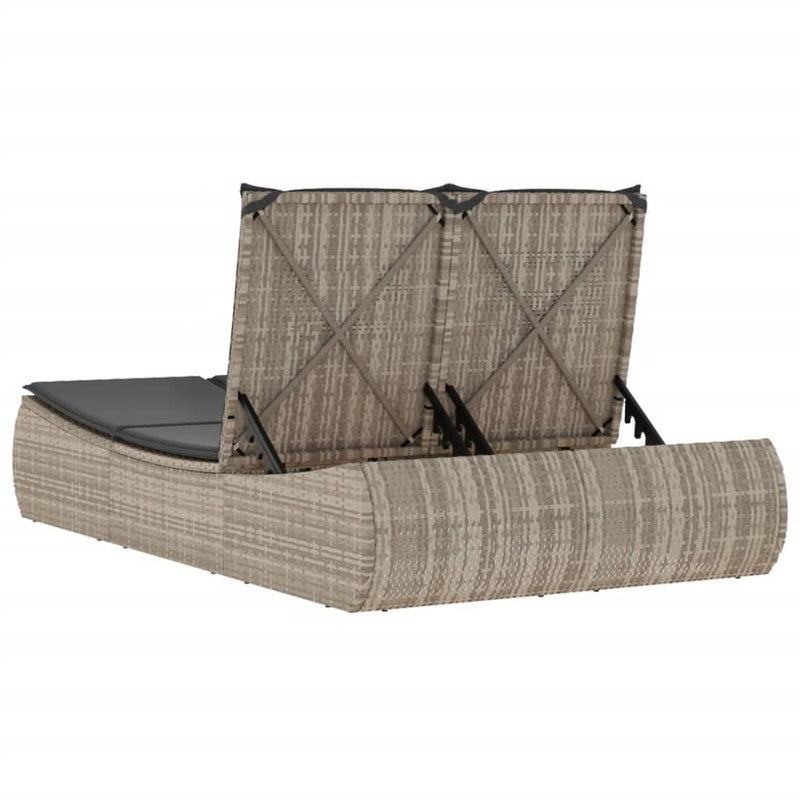 Double Sun Lounger with Cushions Light Grey Poly Rattan