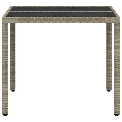 Garden Table with Glass Top Light Grey 90x90x75 cm Poly Rattan