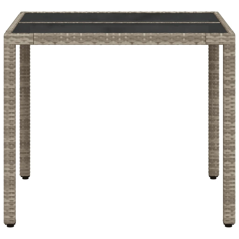 Garden Table with Glass Top Light Grey 90x90x75 cm Poly Rattan